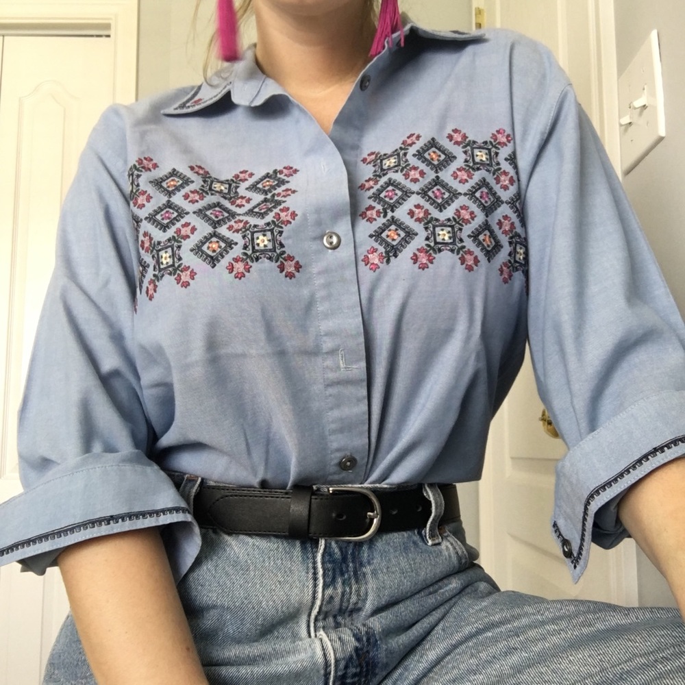 Vintage embroidered button down
